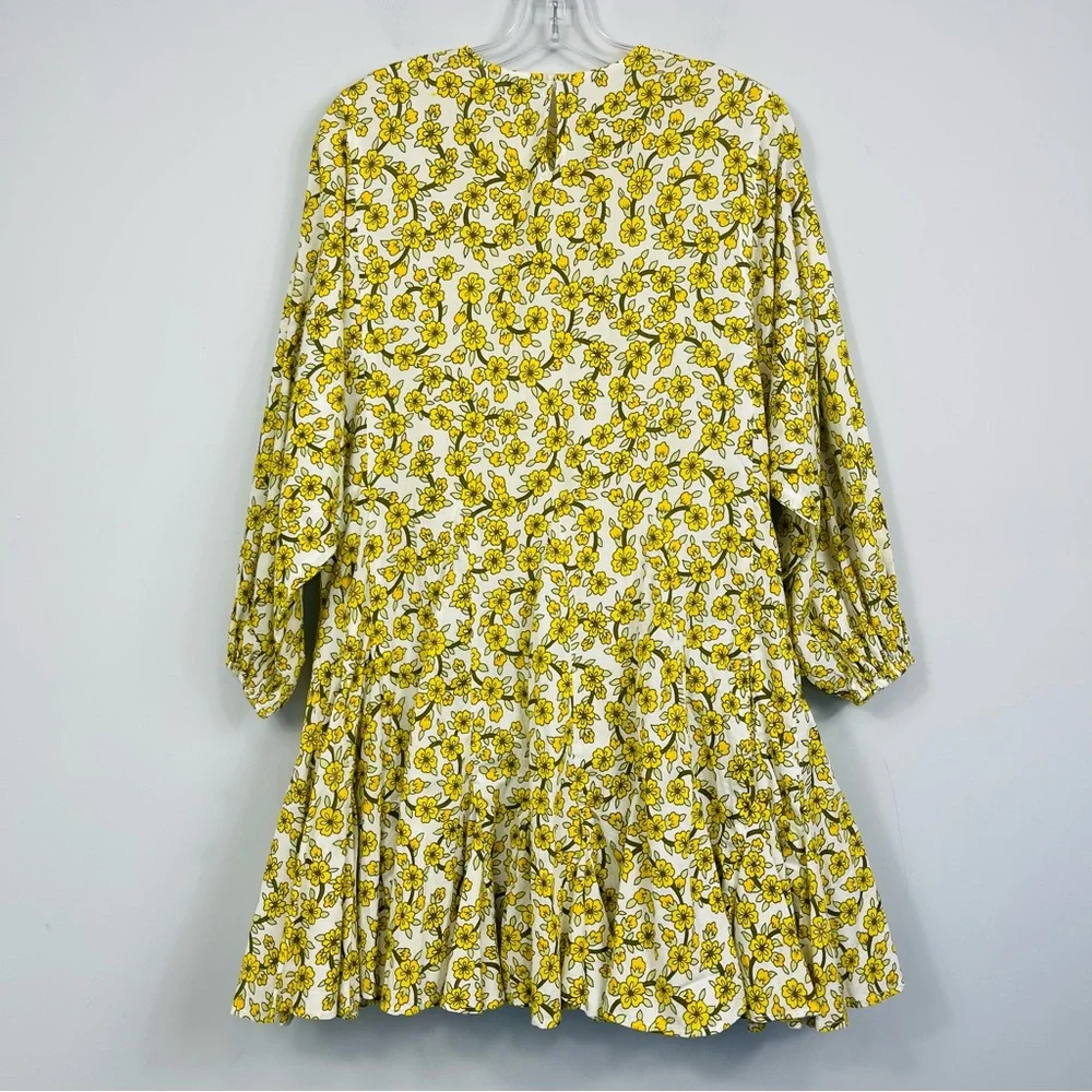 Rhode Resort Ella Yellow Floral Print Cotton Poplin Mini Dress M Boho No Belt - Picture 6 of 14